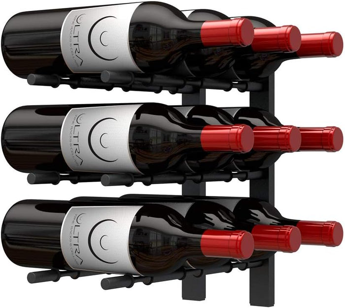 Ultra Wine Racks Wall Mounted Label-Out Wine Racks (3 Foot 1 Deep, Matte Black, 9 Wine Bottles) - Modern Metal Wine Storage, Modular Design for Home Bar, Kitchen, Dining Rooms, & Wine Cellars