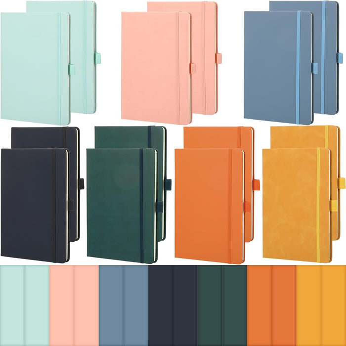 Laumoi 14 Pack Lined Journal Notebooks 5.5 x 8.2 Inch A5 Hardcover Notebook College Ruled Notepad with Pen Holder PU Leather Ruled Lined Journals for School Business Work Writing(Earth Tone)