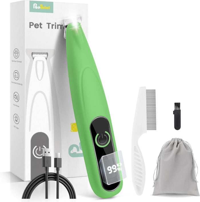 Dog Grooming Kit with LED Display, 35dB Ultra-Low Noise Dog Paw Trimmer, Cordless Hair Trimmer for Paws, Ears, Face, Rump with LED Light