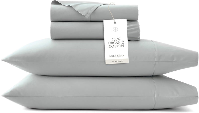 BOLL & BRANCH Percale Hemmed Sheet Set - Cooling Breathable Bed Sheets for Hot Sleepers - Full, White - Luxury 100% Organic Cotton - 1 Flat, 1 Fitted, 2 Pillowcases