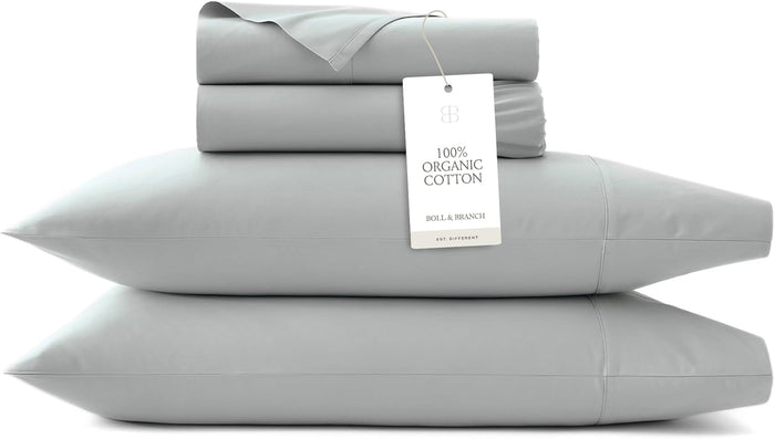 BOLL & BRANCH Percale Hemmed Sheet Set - Cooling Breathable Bed Sheets for Hot Sleepers - Full, White - Luxury 100% Organic Cotton - 1 Flat, 1 Fitted, 2 Pillowcases