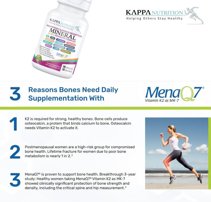 KAPPA NUTRITION (90 Capsules,Vitamin K2, Vitamin D3, Zinc, Selenium, Vanadium, Copper, Manganese, Potassium, Molybdenum, Calcium, Chromium, Iodine, Boron, Mineral 13 in 1 Advanced Complex, from
