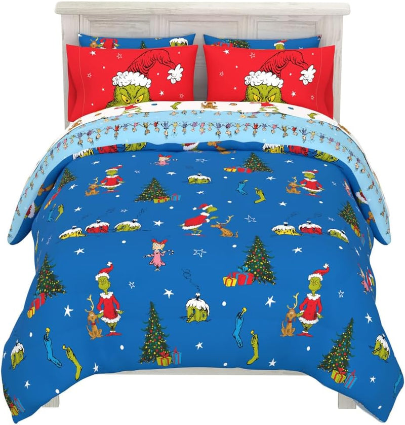 Franco Grinch by Dr. Seuss Holiday & Christmas Bedding Super Soft Comforter and Sheet Set with Sham, 7 Piece King Size (Official Dr. Seuss Product)