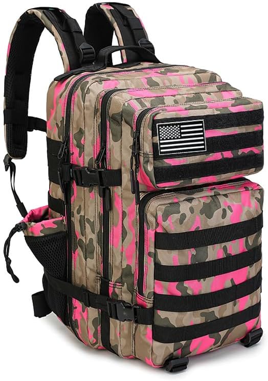 Military Tactical Backpack 45L Bug Out Bag Assault Pack Molle Daypack Hiking Gym Rucksack with Bottle Holder(Blue tie dye)