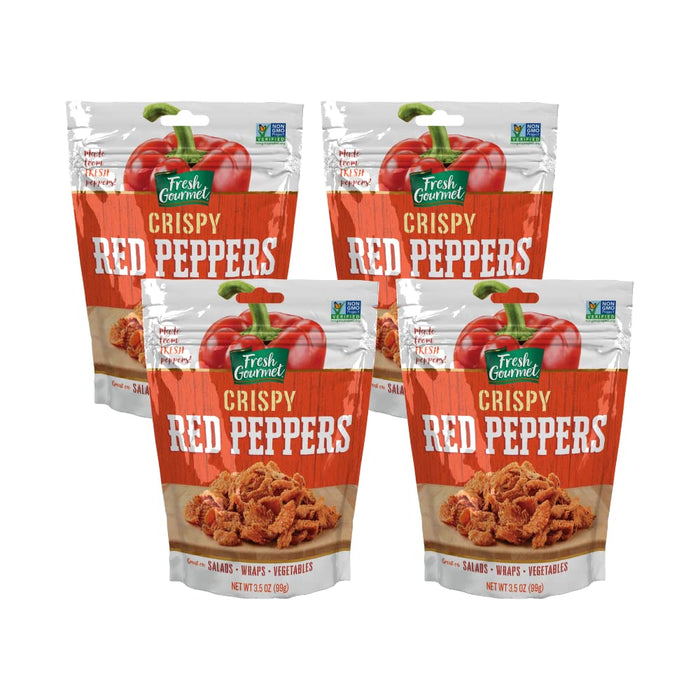 Fresh Gourmet Crispy Red Peppers | 3.5 Ounce, Pack of 6 | Low Carb | Crunchy Snack and Salad Topper