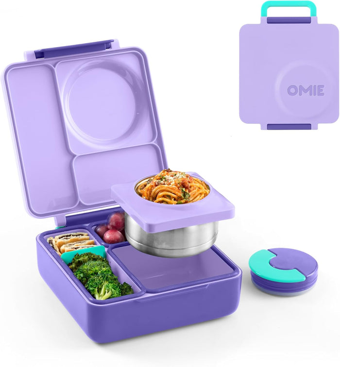 OmieBox Bento Box for Kids - Insulated Bento Lunch Box with Leak Proof Vacuum Insulated Food Jar - 3 Compartments, Two Temperature Zones (Blue Sky)