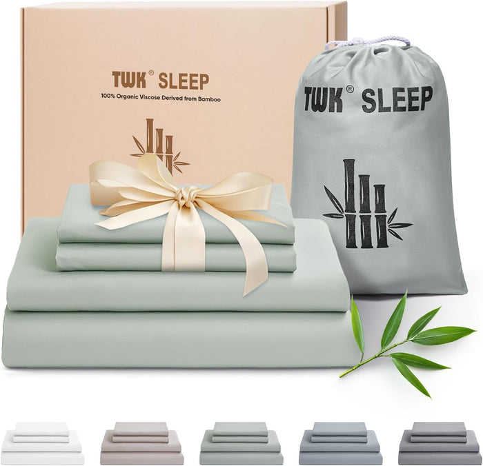 TWK Luxury Sheet Set, Genuine 100% Viscose Derived from Bamboo, Cooling & Breathable, Silky Soft, Bedding Sheets & Pillowcases (White, King(78 * 80 * 15))