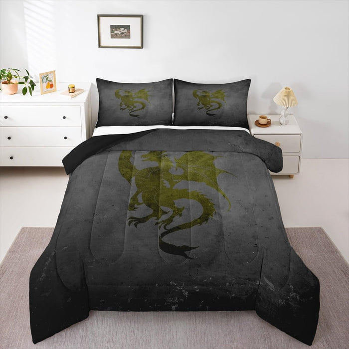 Feelyou Kids Boho Dragon Comforter Set Queen Size, Black Dragon Bedding Set Sun and Moon Duvet Insert Boys Girls Wildlife Teens Bedroom Decor Bed Set 3Pcs