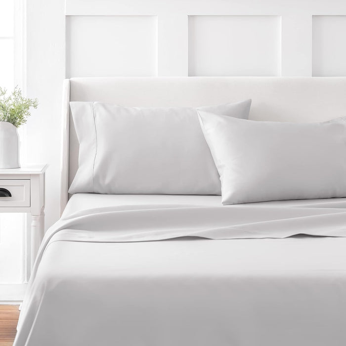 MARTHA STEWART 100% Cotton Queen Sheet Set - 4 Piece, Soft, Smooth, Durable, Easy Care, 16" Deep Pocket Sheets, Bedding Sheets, Sateen Sheet, 1 Flat, 1 Fitted, 2 Pillowcases, White