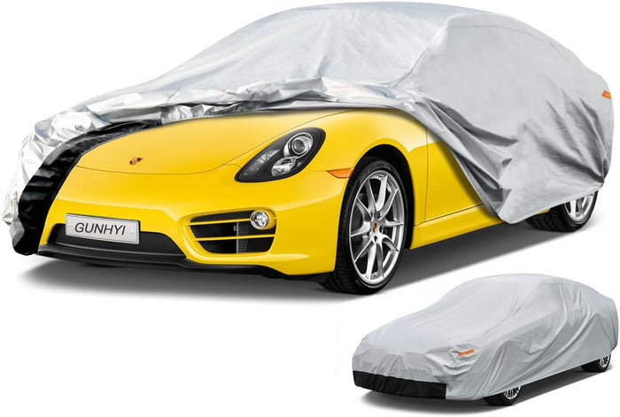 GUNHYI 6 Layers Sedan Car Cover Waterproof All Weather, 100% Waterproof Outdoor Car Covers Full Exterior Covers for Automobiles Sedan Hatch SUV Rain Sun UV Dust Protection. Size A5 (See Size Chart)