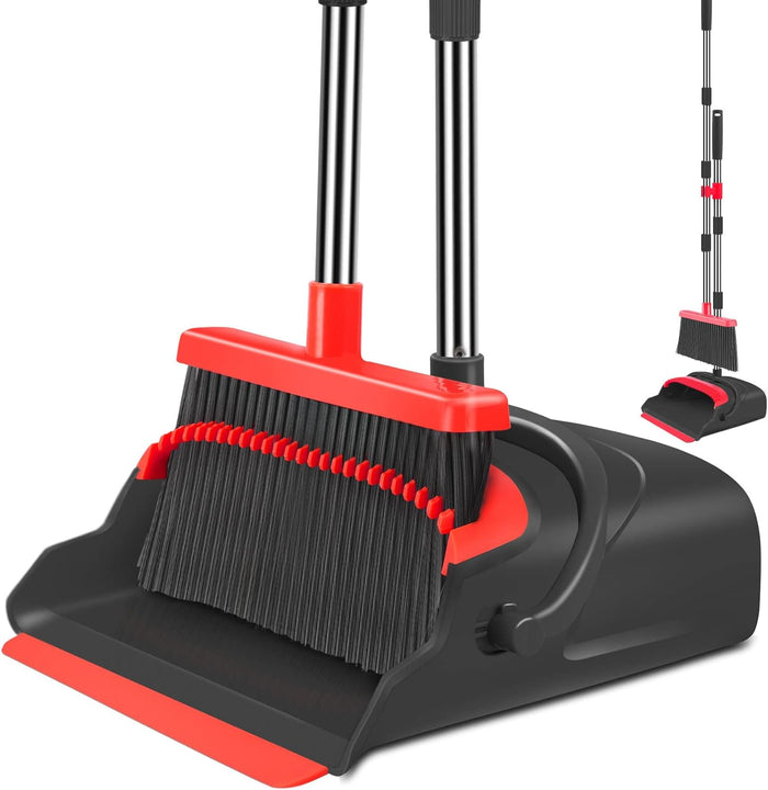kelamayi Upgrade Broom and Dustpan Set, Large Size and with Long Handle, Upright,Ideal for Indoor Outdoor Garage Kitchen Room Office Lobby Use (Green)