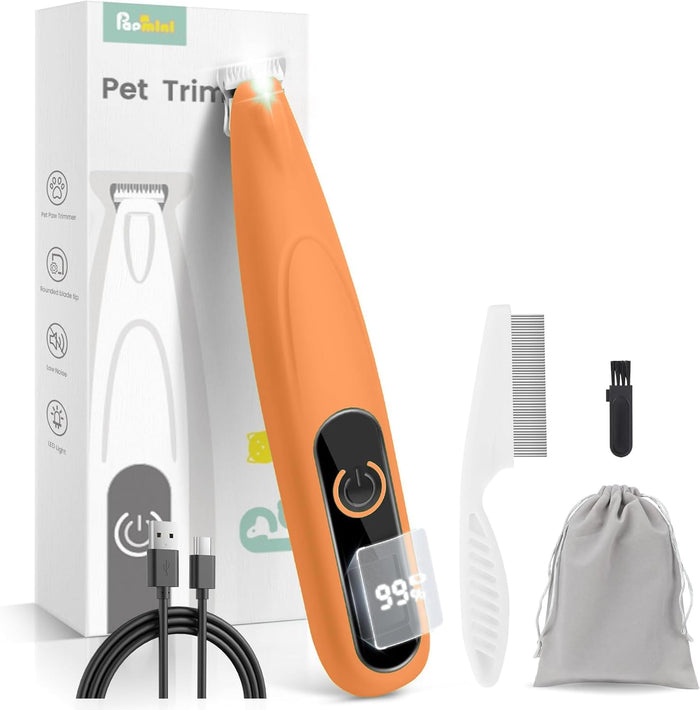 Dog Grooming Kit with LED Display, 35dB Ultra-Low Noise Dog Paw Trimmer, Cordless Hair Trimmer for Paws, Ears, Face, Rump with LED Light