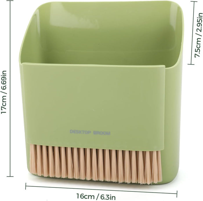 Small Broom and Dustpan Set, Portable Hand Whisk Broom Brush, Mini Hanging Trash Can, Soft Bristle Household Brooms with Dust Pan Combo Set for Cleaning Home, Desktops - 2 Pack (Green+Orange)