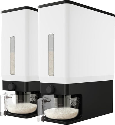 Lifewit 2 Pack Rice Dispenser 25 Lbs(11.3kg), Rice Storage Container Sealed Moisture Proof with Measuring Cup for Kitchen Pantry Household, BPA-Free, Black
