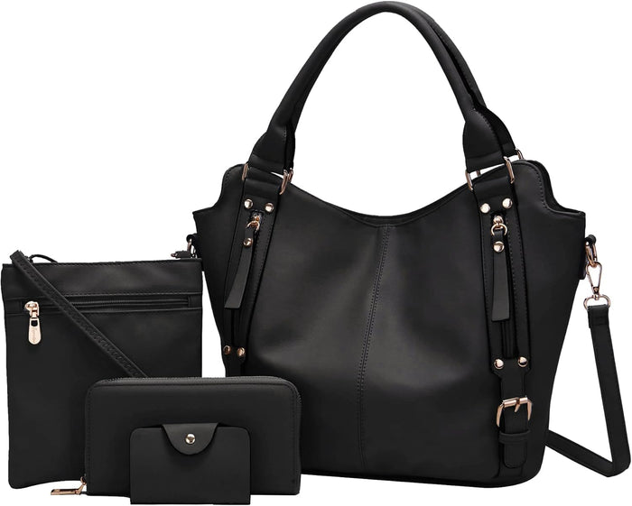 soperwillton Purses for Women Large Shoulder Handbag Tote PU Leather Hobo Crossbody Bag Ladies Wallet Set 4pcs