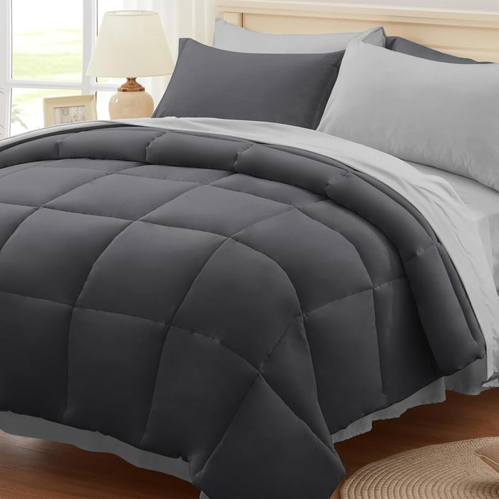 Anluoer Queen Comforter Set 7 Piece, Reversible Bed in a Bag Queen Size, Lightweight Bedding Set with 1 Comforter(88"*88"), 2 Pillow Shams, 2 Pillowcases, 1 Flat Sheet, 1 Fitted Sheet, Red & Black