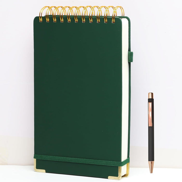 Simind Top Spiral Notebook 6x9 Leather Steno Pad 300 Pages Hardcover Steno Notebooks Top Spiral for Work Steno NotePad, 100 GSM Thick Paper, Left Handed Notebooks for Office College School,Green