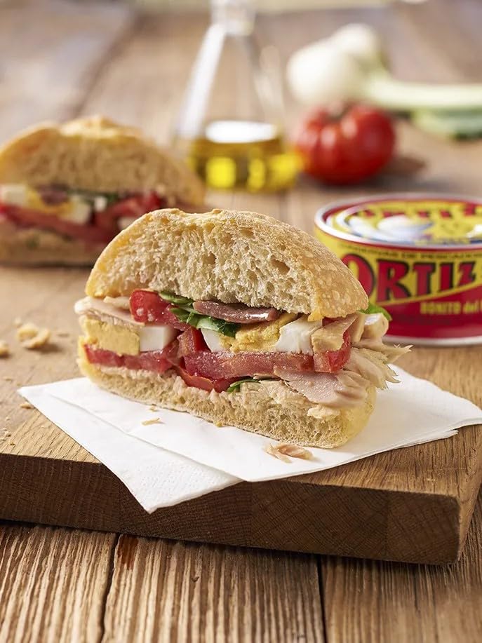 Ortiz White Tuna in Olive Oil, Fresh Tender Slices, Spanish Wild Caught Tuna, High in Protein and Omega 3 Fats, Excellent in Salad, Pasta or Sandwiches - No Need to Add Mayo, 3.95oz Can (Pack of 6)