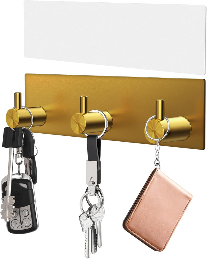 VIS'V Key Holder Wall Mount, Small Metal Self Adhesive Key Hanger with 3 Hooks, No Drilling, Extra Adhesive Strip, Black
