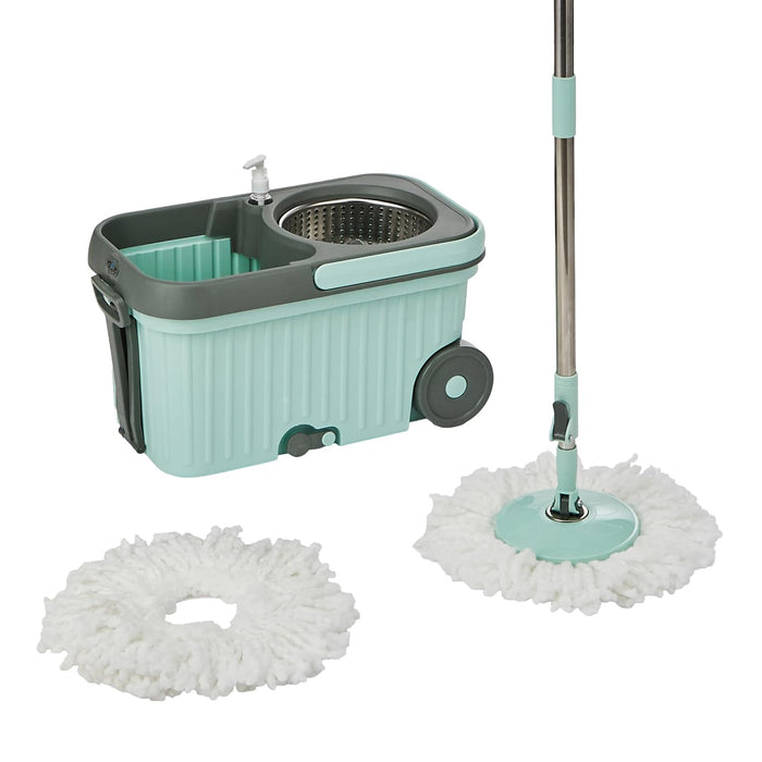 Amazon Brand - Presto! Elite Spin Mop with Steel Wringer and Auto-fold Handle, Chestnut, 2 Refills