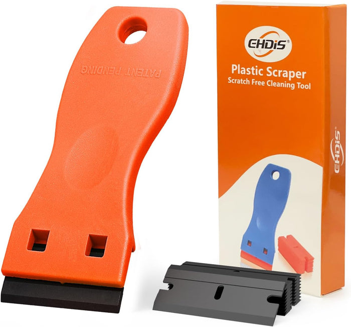 EHDIS 1.5" Plastic Razor Scraper with 10pcs Double Edged Plastic Blades for Removing Labels Stickers Decals on Glass Windows