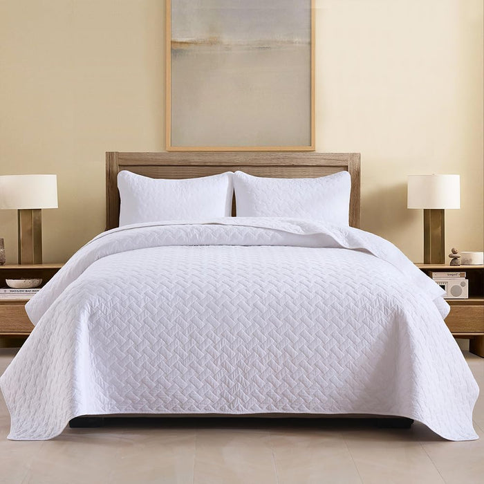 Cotton Quilt Bedding Sets Queen Size, 3 Pieces Reversible Lightweight Coverlets Comforters Bedspreads for All Seasons,Weave Stitching Pattern,Yellow