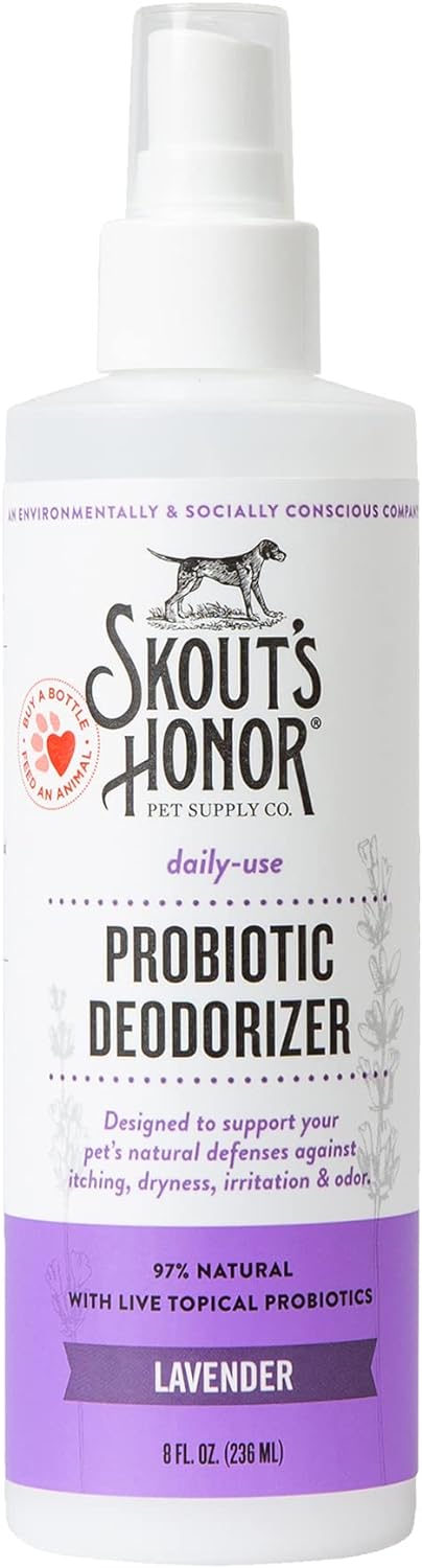 SKOUT'S HONOR Probiotic Pet Deodorizer Spray- Hydrating Daily-Use with Avocado Oil & Omega-3s, Microbiome Friendly Certiified, Paraben & Sulfate-Free, 97% Natural, 8oz, Sunkissed Coconut