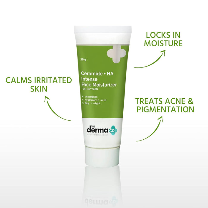 The Derma Co Ceramide + HA Daily Face Moisturizer for Dry Skin | Relieve Dullness & Gives Long Lasting Hydration | Locks in Moisture with Hyaluronic Acid | 1.76 Oz/50g