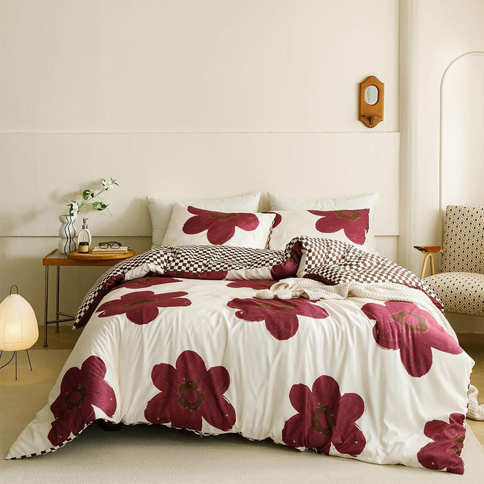 CLOTHKNOW Pumpkin Floral Queen Comforter Set Sunflower Bedding Comforter Sets Black White Plaid Comforter Botanical Comforters