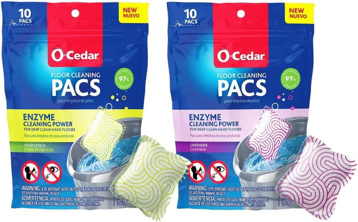 O-Cedar PACS Hard Floor Cleaner, Lavender Scent 10 Count (1-Pack) | Made with Naturally-Derived Ingredients | Safe to Use on All Hard Floors | Perfect for Mop Buckets