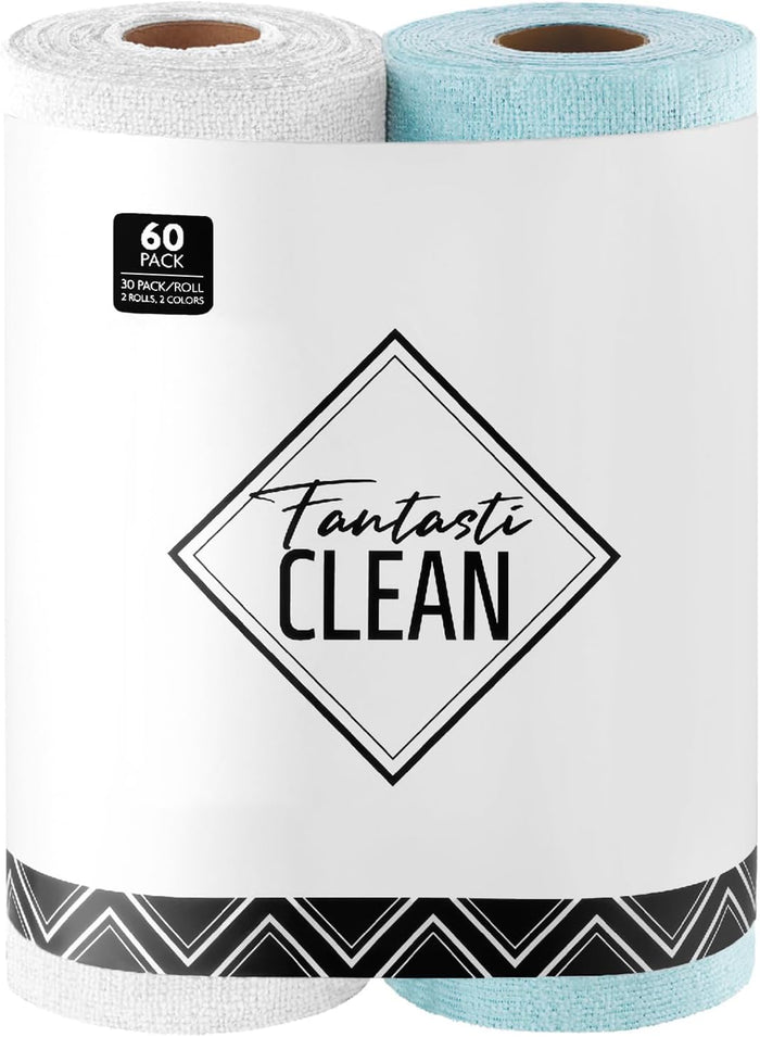 Fantasticlean Microfiber Cleaning Cloth Roll -40 Pack, Tear Away Microfiber Towels, 12" x 12", Reusable, Washable, Scratch Free, Ultra Absorbent for Car, Home Supplies, Shop (TAN)