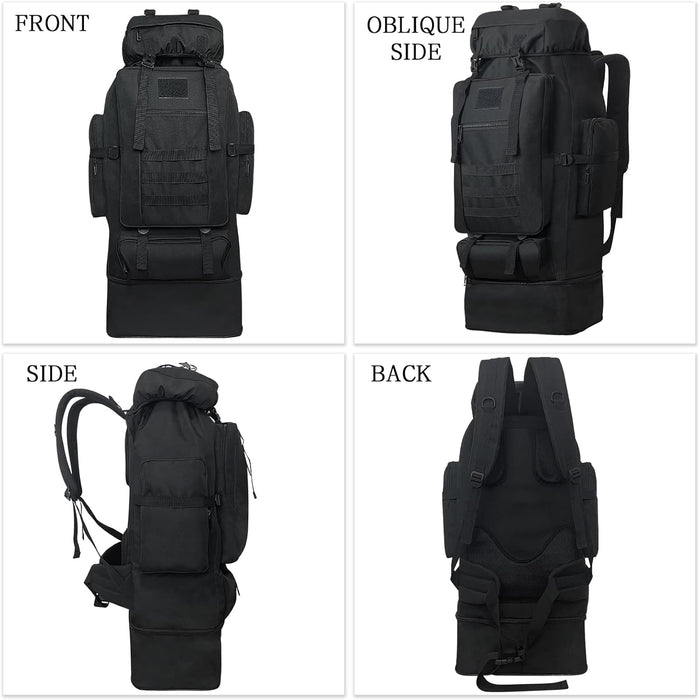 100L Camping Hiking Backpack, Military Tactical Backpack Molle Rucksack, Extra Large Hiking Backpack, Water Resistant Hiking Daypack, Outdoor Sports Backpack, Adjustable Sport Bags (Black)