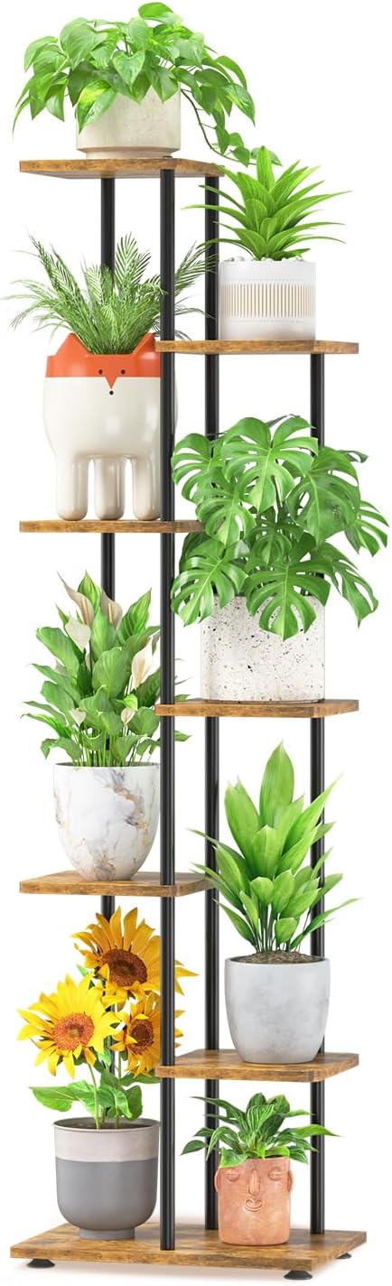 LASZOLA Black 3 Tiered Wood Plant Stand Indoor for Larger Heavy Duty Planter, Sturdy Multi Level Vertical Flowers Racks for Narrow Inside Floor, Decorate Shelving for Hold House Tree, Space Saving