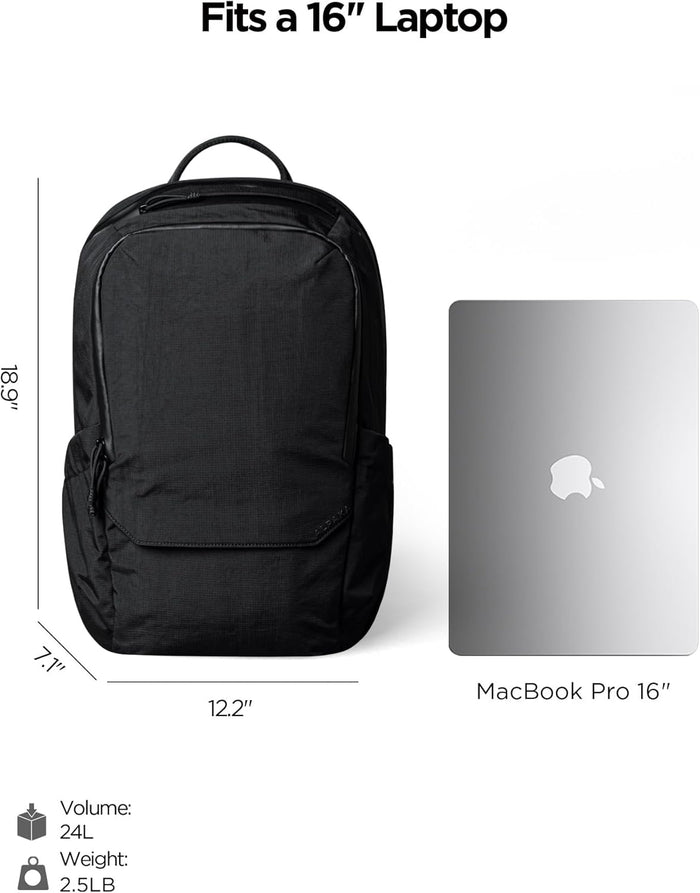 ALPAKA Elements Backpack Pro 24L - Black Laptop Backpack Fits 16'' Laptop with Dual Bottle Pockets, Travel Backpack for Men, Weather-Resistant 400D Axoflux Fabric for Business or College