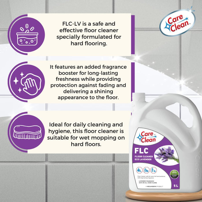 CareClean Floor Cleaner Eco – Floor Cleaning Liquid with Lavender Fragrance | Safe for All Surfaces – Ceramic, Marble, Granite, Mosaic | Tough Stain Removal & Long-Lasting Shine | 5L
