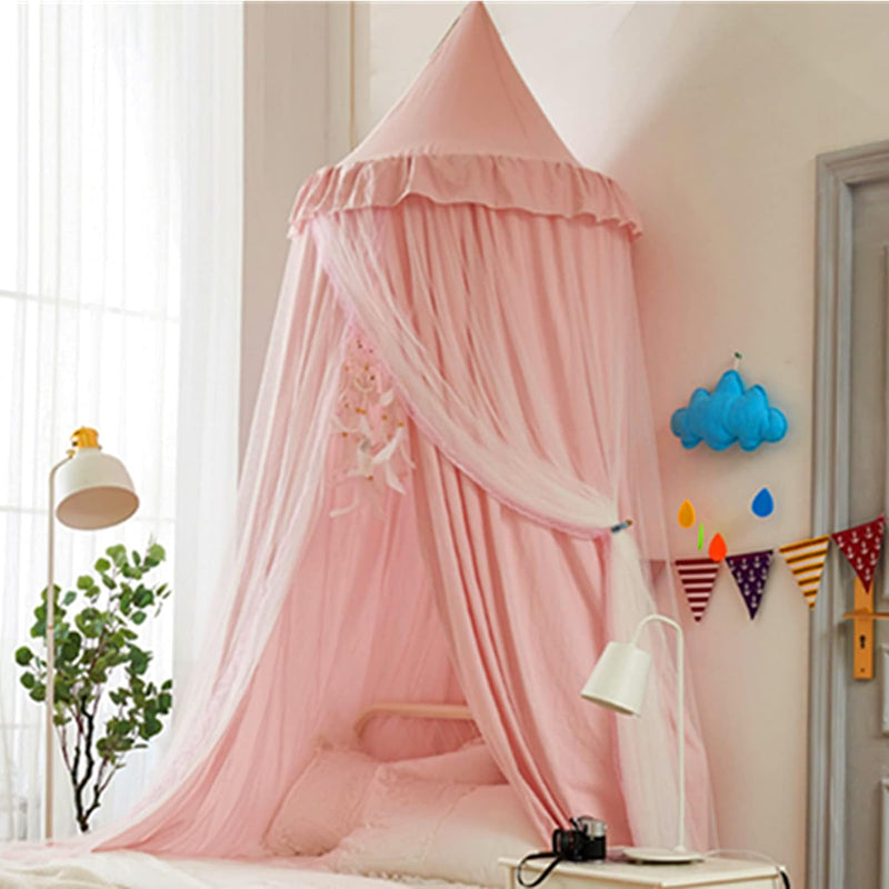 VETHIN Bed Canopy for Girls,Princess Round Dome Dreamy Mosquito Net Bedding Girls Room Castle Play Tent Hanging House Decor Reading Nook Canopies (JujubeRed)