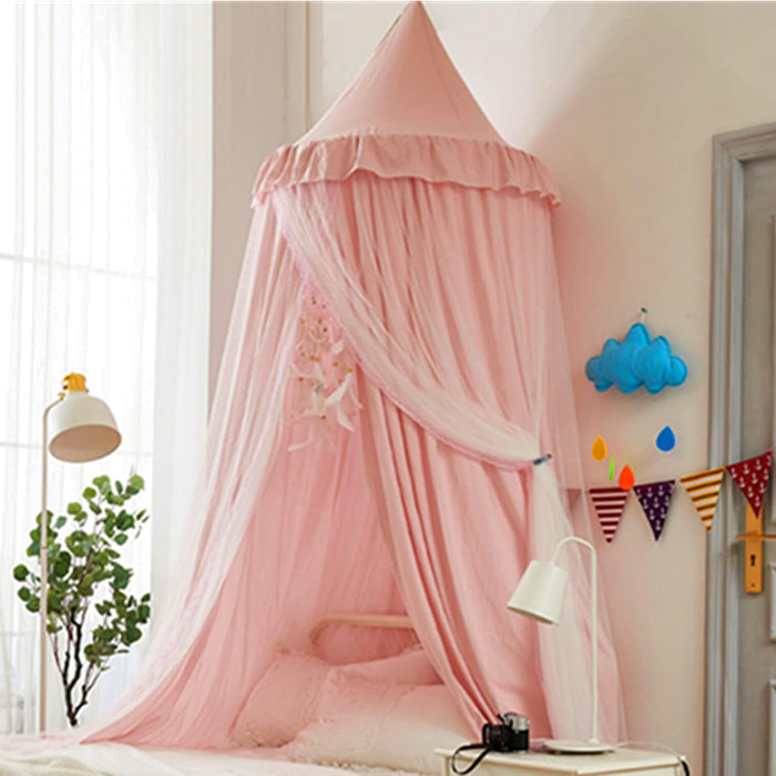VETHIN Bed Canopy for Girls,Princess Round Dome Dreamy Mosquito Net Bedding Girls Room Castle Play Tent Hanging House Decor Reading Nook Canopies (JujubeRed)