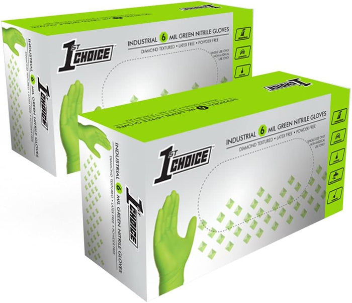 1st Choice 6 mil Orange and Green Nitrile Gloves, Disposable, Latex Free Raised Diamond Grip Mechanic Glove for Men and Women