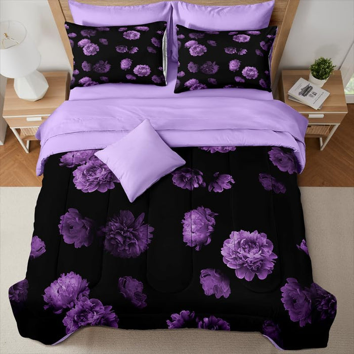 7 Pcs Queen Size Comforter Set with Pillowcases & Shams, Red and White Paisley Floral Bedding, Classic All-Season Bed in a Bag with Flat and Fitted Sheets