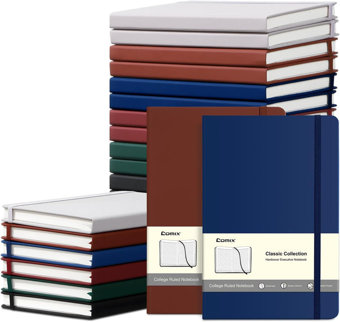 COMIX 24 Pack Lined Journal Notebooks for Work, 240 Pages, Medium 5.5" x 8.3", A5 Hardcover Journaling Notebooks for Business School Office, Notebooks Journals for Women & Men