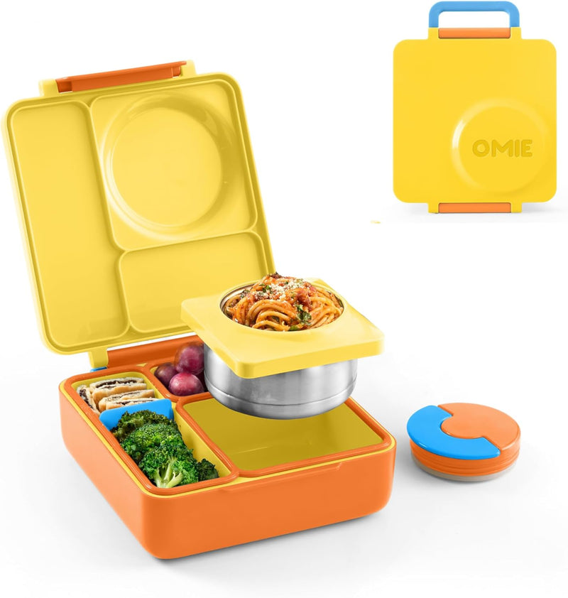 OmieBox Bento Box for Kids - Insulated Bento Lunch Box with Leak Proof Vacuum Insulated Food Jar - 3 Compartments, Two Temperature Zones (Blue Sky)