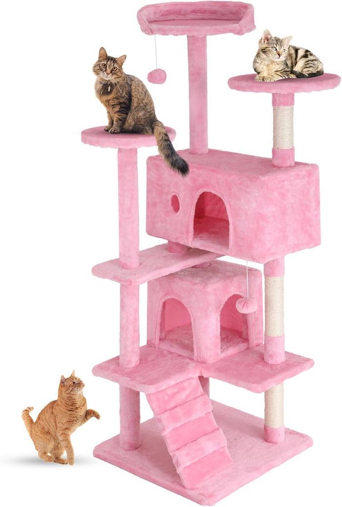 FDW Cat Tree 54in Cat Tower Multi-Level Durable Cat Scratching Post & Cozy Fun Cat Jumping Platform Space Saving Cat Condo Pet Play House for Indoor Cats,Dark Gray