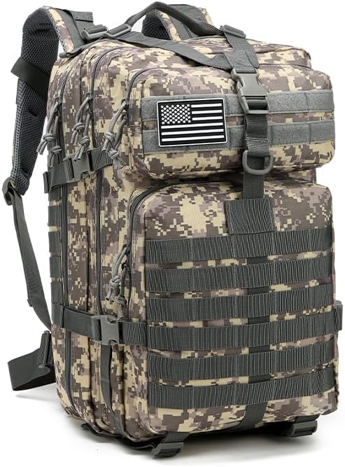 Tactical Military Backpack for Men and Women, 45L Gym Backpacks, 3-Day Assault Pack Bug Out Bag Large MOLLE Daypack for Rucking Hiking Fishing Camping(Black)