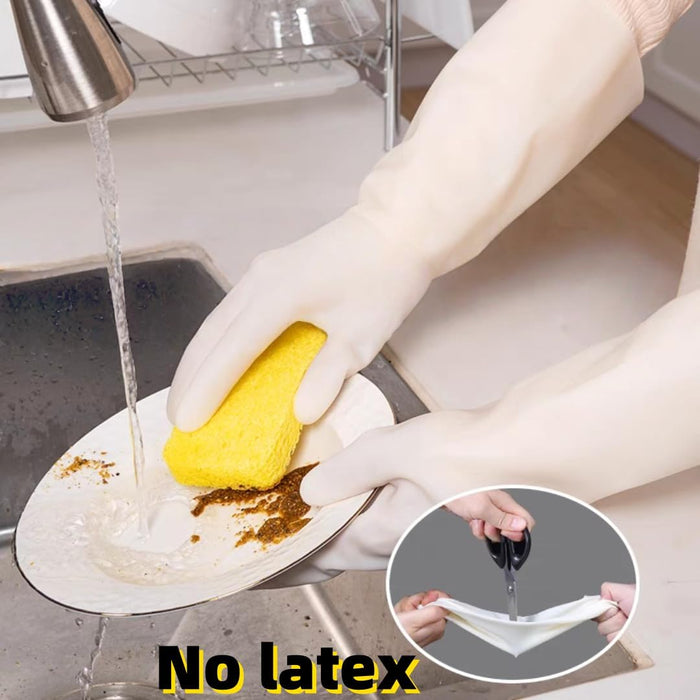 18 inch Durable White Nitrile Gloves, Reusable Household Kitchen Cleaning, Dishwashing, Anti Slip,Powder Free