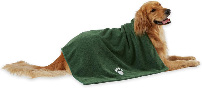 Bone Dry Pet Grooming Towel Collection Absorbent Microfiber X-Large, 41x23.5", Embroidered Gray
