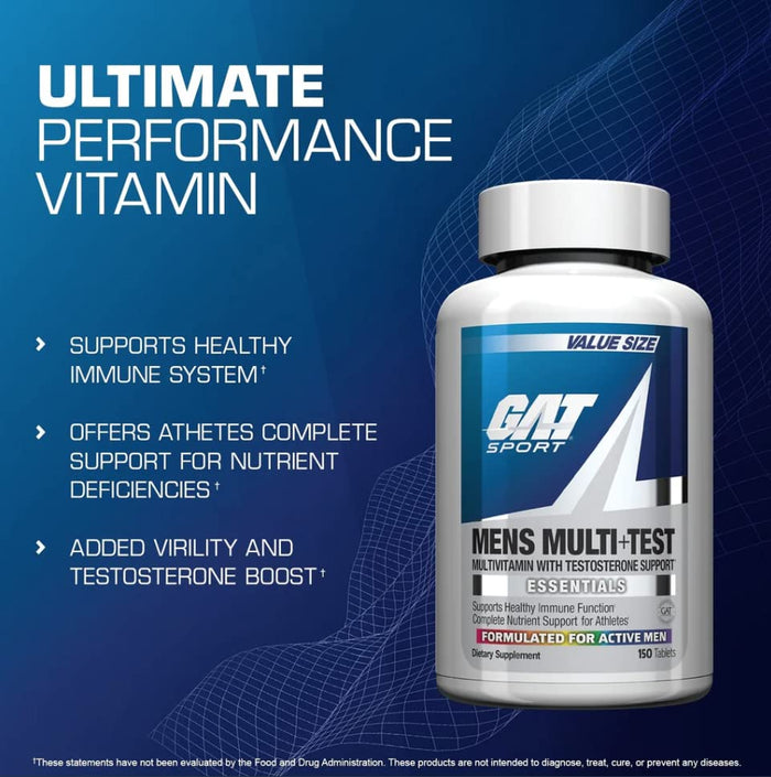 GAT SPORT Men's Multi + Test, Premium Multivitamin Tablets (60 Count)