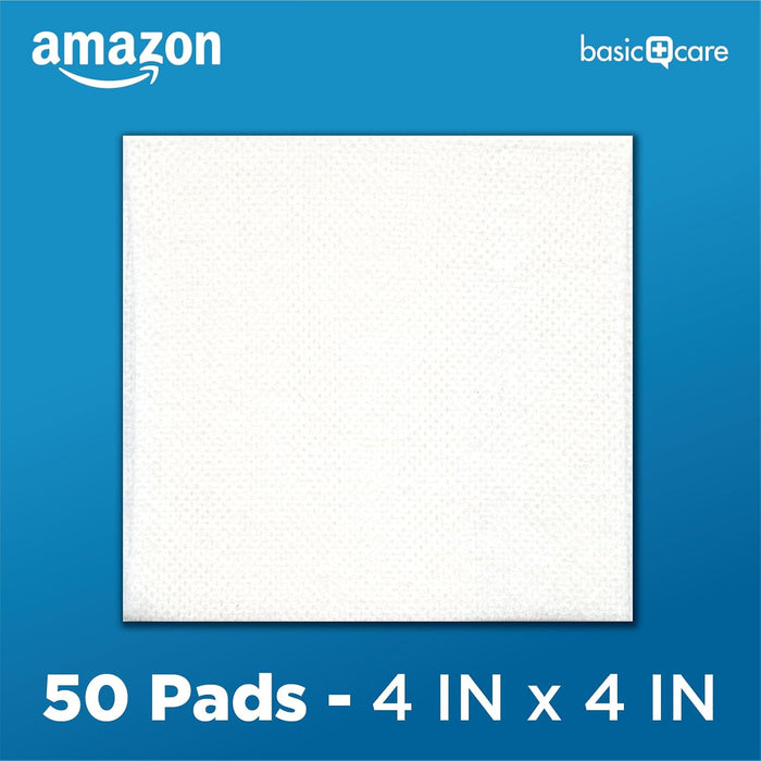 Amazon Basic Care Gauze Pads, 4x4 inches Sterile Medical Wound Dressing Sponges for Cleaning, Covering, & Cushioning Cuts & Minor Injuries, 50 Count (Pack of 1), (Previously All Health)