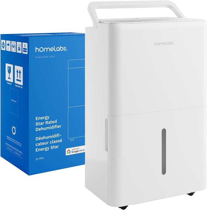 hOmeLabs Dehumidifier for Home, Office, Basements with Powerful Moisture Removal, Humidity Control, Auto Shut-off, Quiet Operation - 7,000 Sq Ft Wi-Fi with Pump (50 Pint MAX 120 Pint at 95°F, 90% RH)