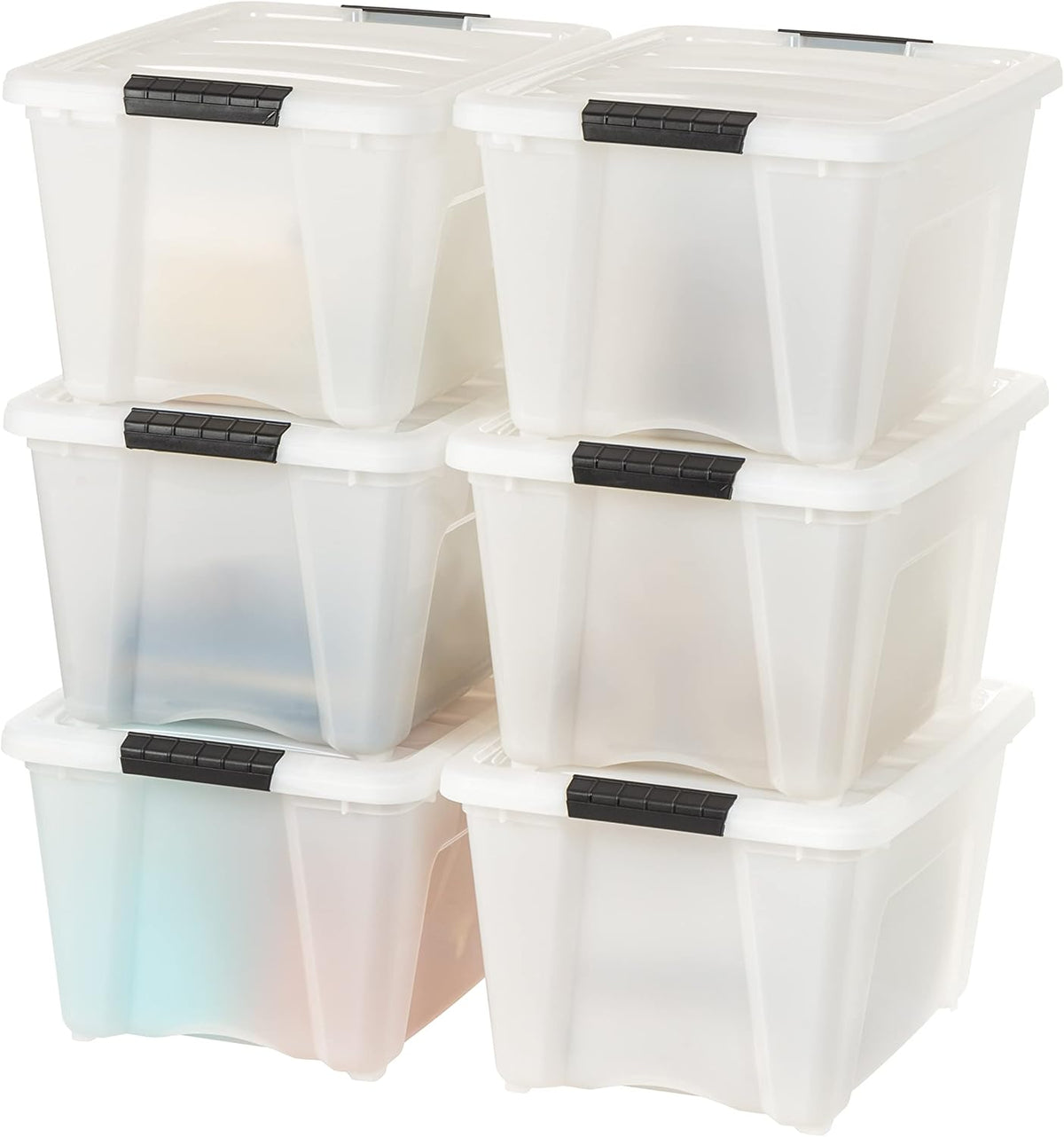 IRIS USA 6-Pack 54 Quart Stackable Storage Bins with Lids [Made in USA] - Everyday Organizer Latching Clear Plastic Organization Containers Closet Bedroom Shelving Units Home Storage - Clear/White