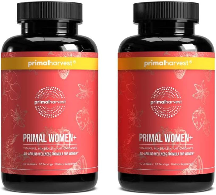 Primal Harvest Women+, Woman's Multivitamin Vitamin A, Vitamin C, Vitamin D and E, Vitamin B12, B6, Biotin, Zinc Supplements,1 Pack 60 Capsules